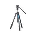 Штатив трипод Leofoto LO-224C + BV-1R с центральной колонной (видеоголова жидкостная, вес 0,433 кг, длина рычага 280 мм) CARBON (размер в собранном виде 560 мм,макс.высота 1700 мм,мин.180 мм,вес 1,24 кг. резьба 3/8)