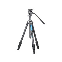 Штатив трипод Leofoto LO-224C + BV-1R с центральной колонной (видеоголова жидкостная, вес 0,433 кг, длина рычага 280 мм) CARBON (размер в собранном виде 560 мм,макс.высота 1700 мм,мин.180 мм,вес 1,24 кг. резьба 3/8)