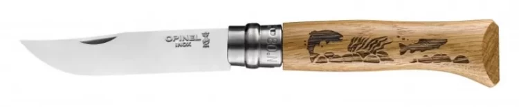 Нож складной Opinel Animalia Fish 08, нержавеющая сталь, дуб, рыба