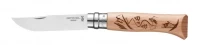 Нож складной Opinel Engraved Skiing 08, нержавеющая сталь, бук, горные лыжи